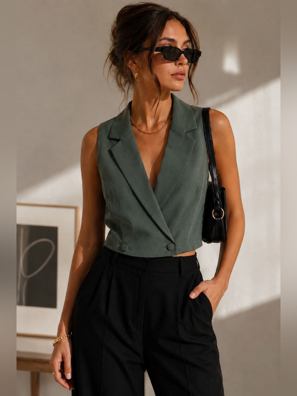 BCBGeneration Soft Green Cropped Blazer Vest NWT Size Small Minimalist